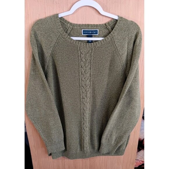 Karen Scott XL Ladies Olive Green Pullover Sweater Cable Knit Pattern Raglan Sle - Picture 1 of 6
